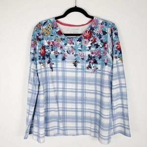Appleseed's Floral and Plaid Long Sleeve Top
